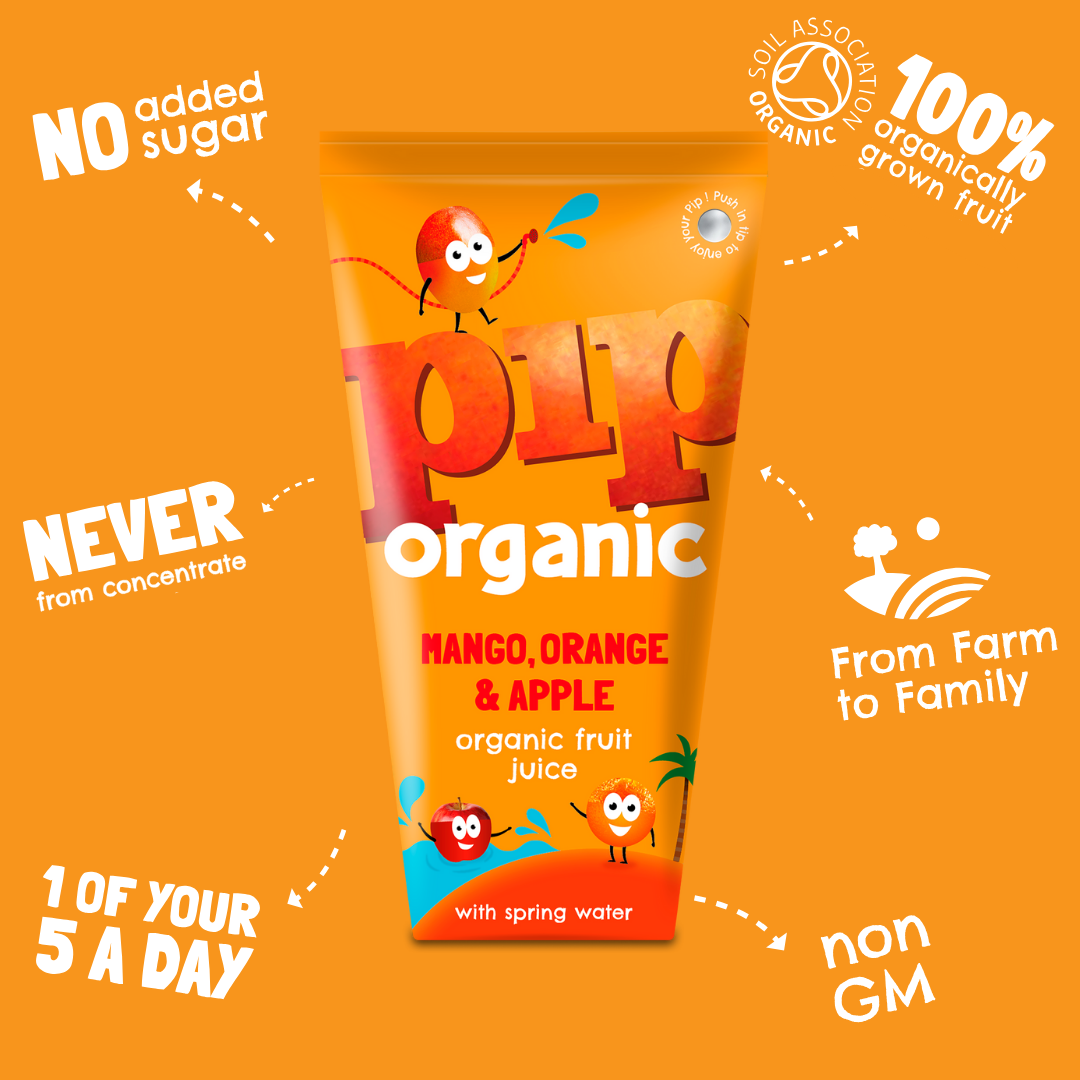 Pip Organic Mango, Orange & Apple Fruity Juice with Water 180g x 4 (Pack of 4)