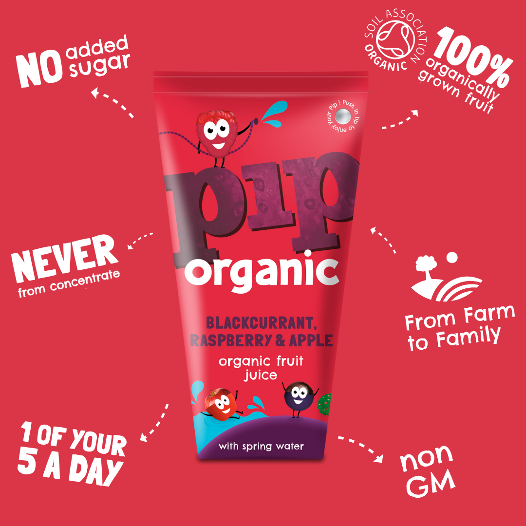 Pip Organic Blackcurrant, Raspberry & Apple Juice with Water 180g x 4 (Pack of 4)