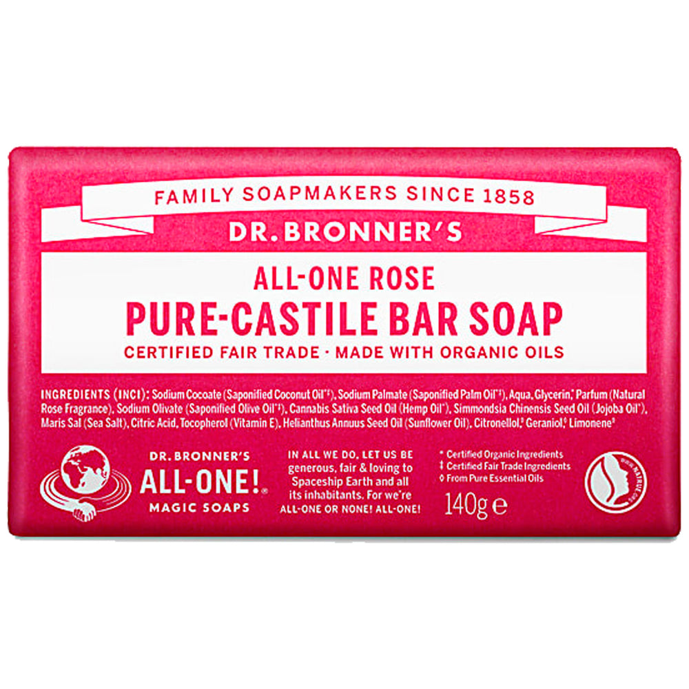 Dr. Bronner's All-One Rose Pure-Castile Bar Soap 140g