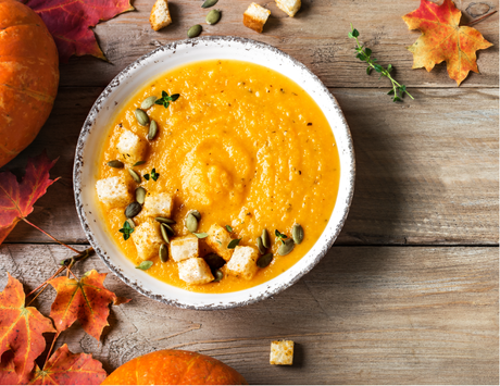 Vegan Pumpkin Carrot Soup with Pumpkin Seeds