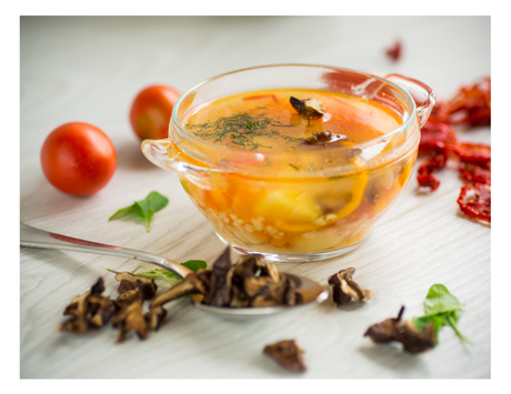 Hearty Vegetable Soup with Dried Mushrooms and Dried Tomatoes
