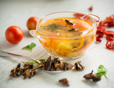 Hearty Vegetable Soup with Dried Mushrooms and Dried Tomatoes